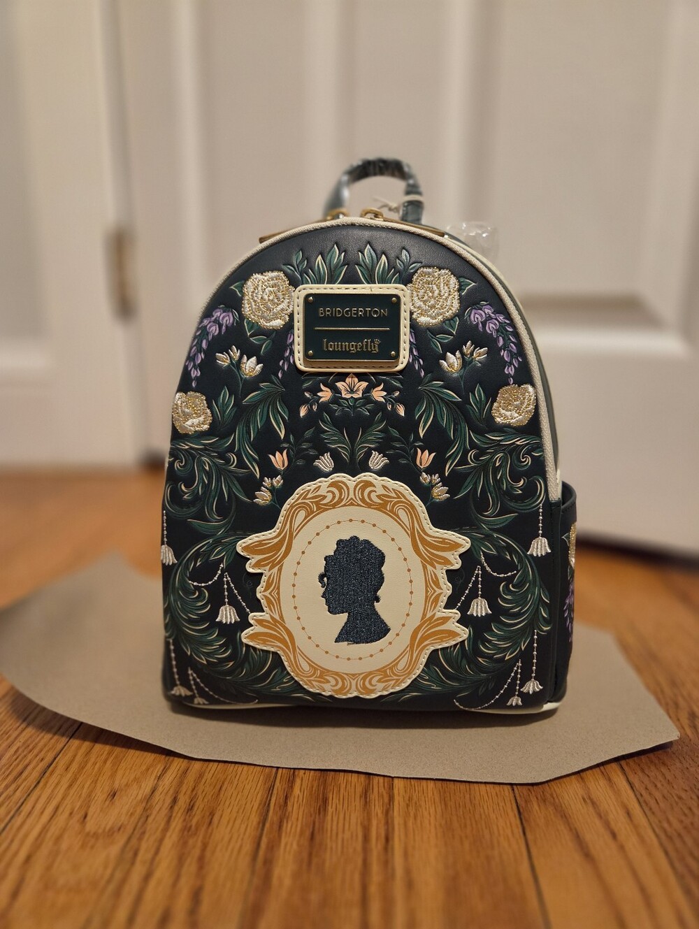 Loungefly Bridgerton Dark Green Floral Mini Backpack with Gold Accents